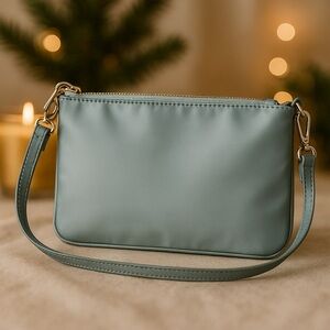 👜 Zara Metallic Baby Blue Shoulder Baguette Bag 🌟